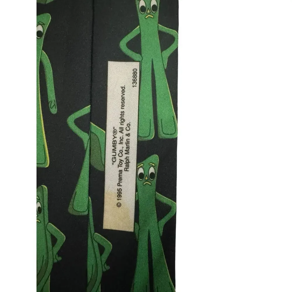 Ralph Marlin Gumby Vintage Novelty Necktie Polyester Black Green 1995
